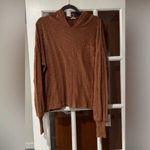 NWT Easel Wooden Color Mineral Washed Rib Knit Hoodie